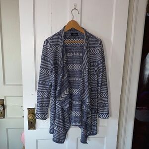 Lucky Brand Blue and White Geometric Cardigan